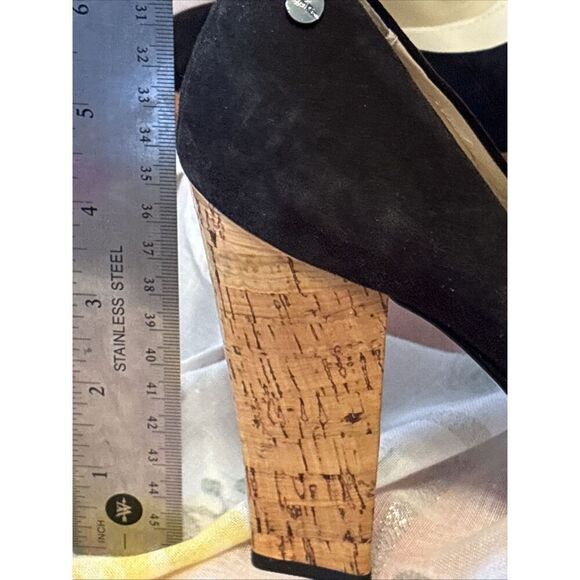 NWT Calvin Klein Black Suede Round Toe Cork Platform 5 in Heels Size 8.5 - Picture 6 of 12